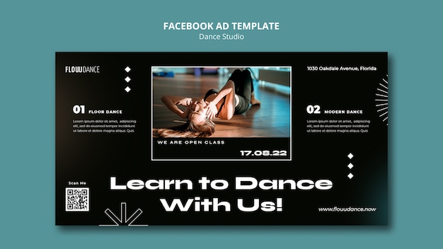 Modelo de anúncio de facebook de estúdio de dança de design plano