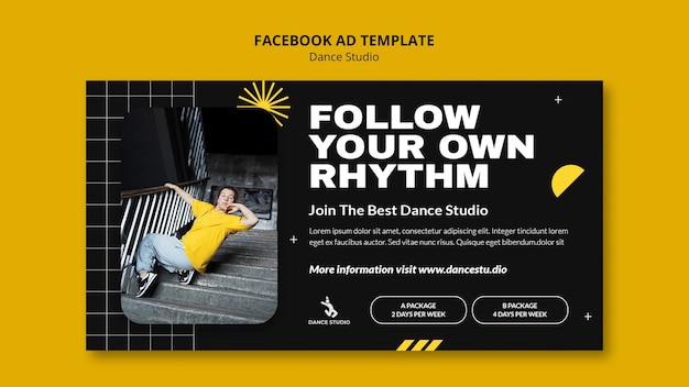 Modelo de anúncio de facebook de estúdio de dança de design plano