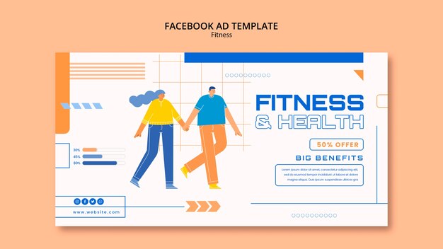 Modelo de anúncio de facebook de fitness design plano