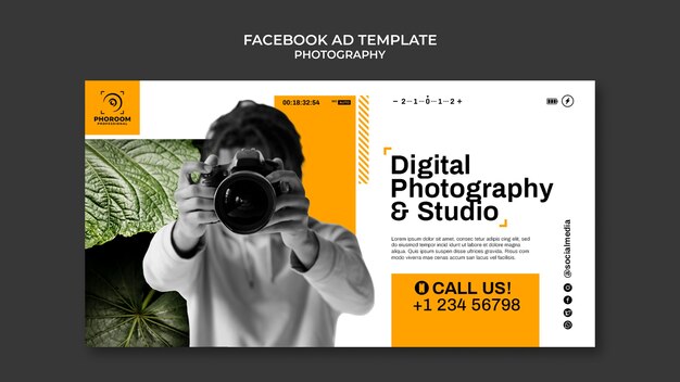 Modelo de anúncio de facebook de fotografia de design plano