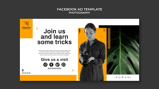 PSD grátis modelo de anúncio de facebook de fotografia de design plano