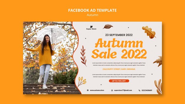 Modelo de anúncio de facebook de outono de design plano