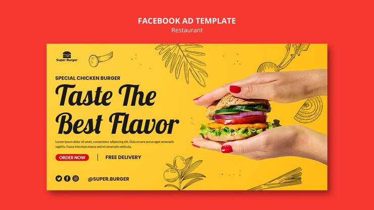 PSD grátis modelo de anúncio de facebook de restaurante de design plano