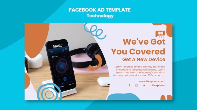 PSD grátis modelo de anúncio de facebook de tecnologia de design plano