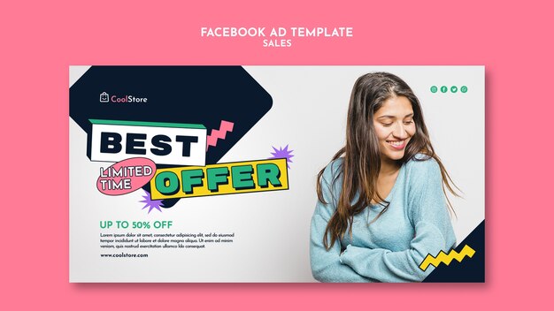 Modelo de anúncio de facebook de venda de design plano