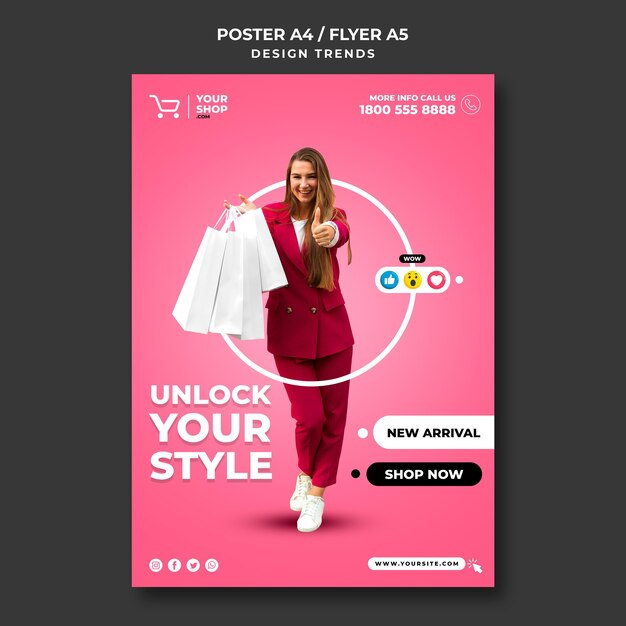 Modelo de anúncio de mulher para compras de pôster