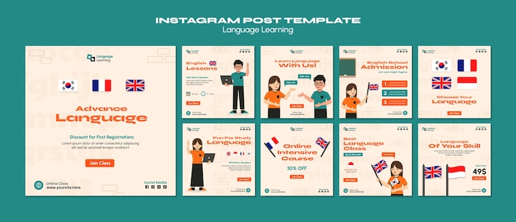 PSD grátis modelo de aprendizado de idiomas de design plano