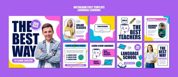 Modelo de aprendizado de idiomas de design plano