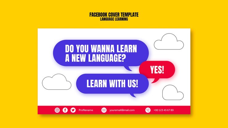 PSD grátis modelo de aprendizado de idiomas de design plano