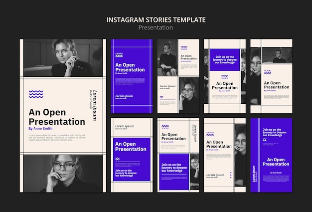 Modelo de apresentação de histórias de instagram em design plano