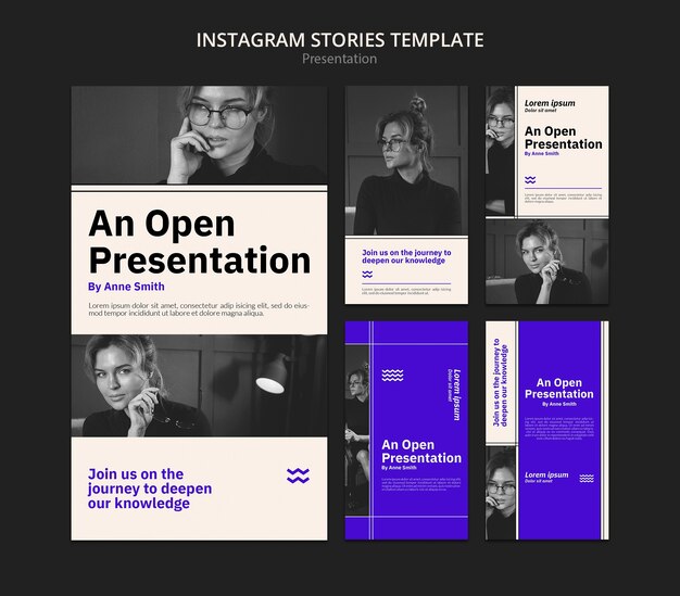 Modelo de apresentação de histórias de instagram em design plano