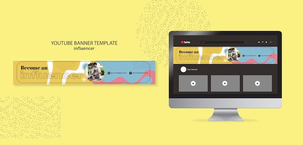 Modelo de arte de canal do youtube de influenciador de design plano