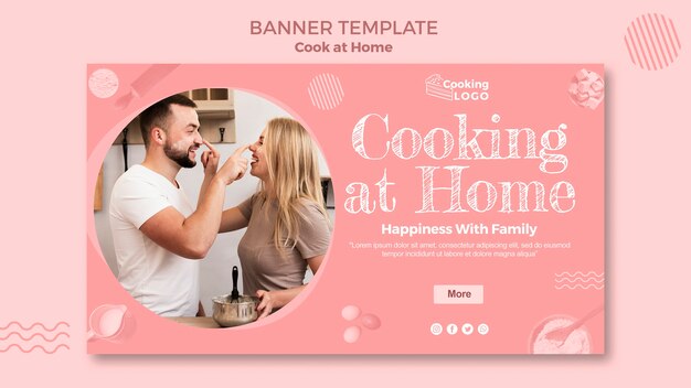 Modelo de banner com tema de cozinhar em casa