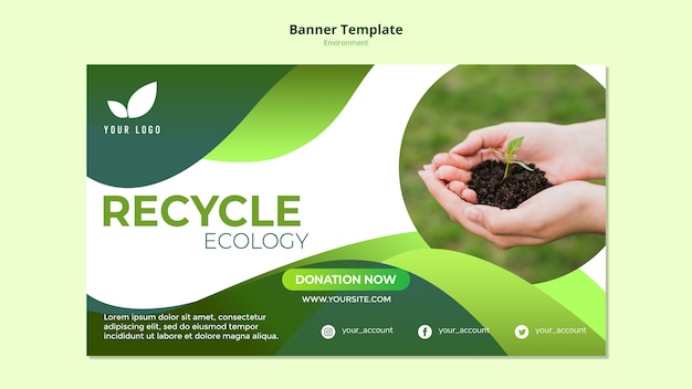 Modelo de banner com tema de reciclagem