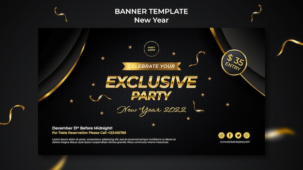 Modelo de banner comemorativo de ano novo