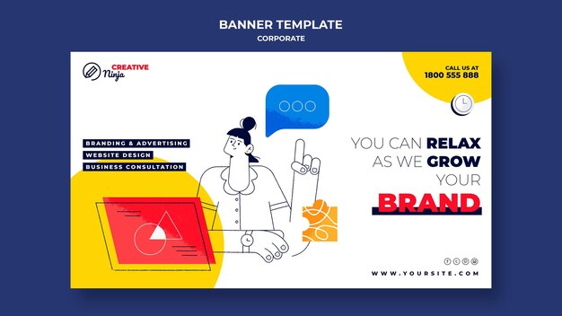 Modelo de banner corporativo com ilustrações