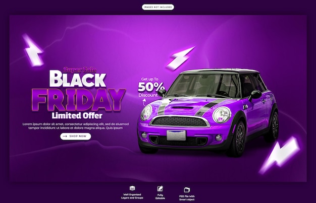 PSD grátis modelo de banner da web da black friday super sale