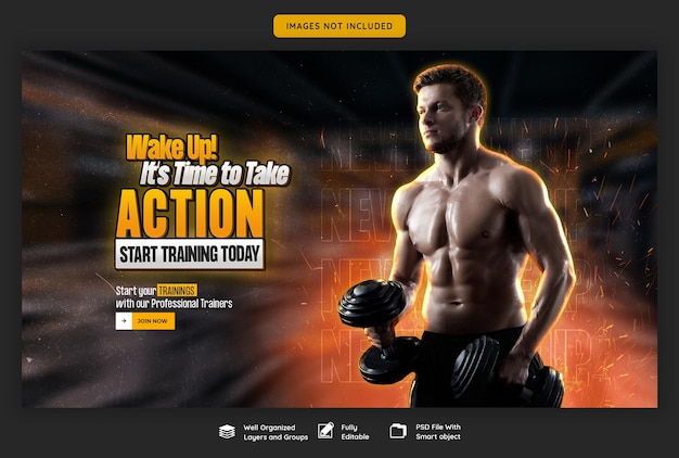 Modelo de banner da web de academia e fitness