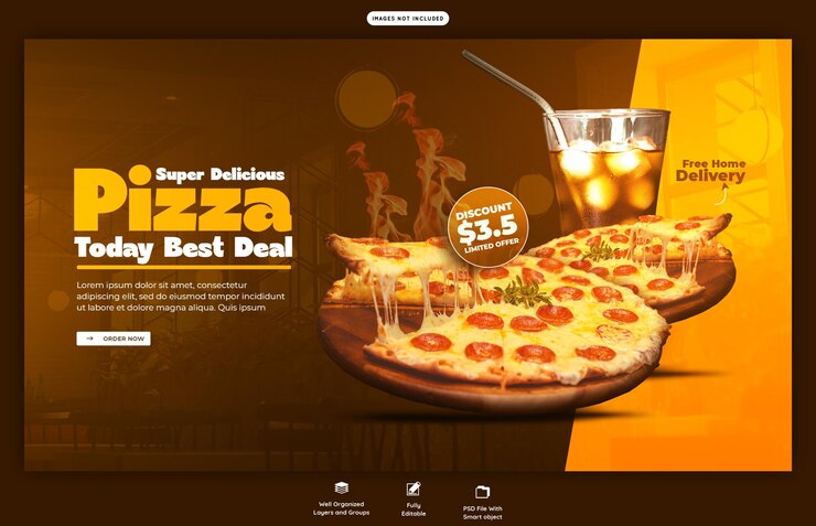 PSD grátis modelo de banner da web de cardápio de comida e pizza deliciosa