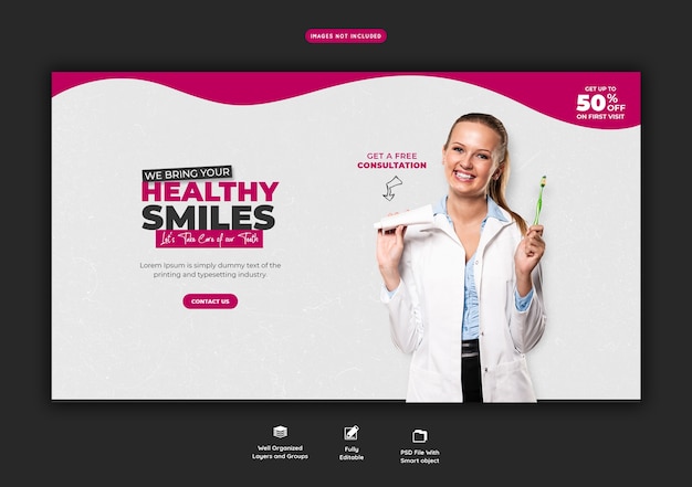 Modelo de banner da web de dentista e atendimento odontológico