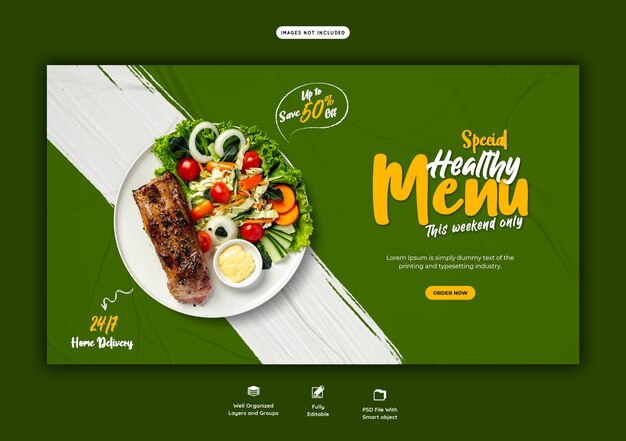 Modelo de banner da web de menus de alimentos e restaurantes
