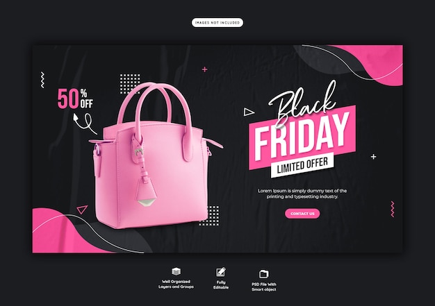 PSD grátis modelo de banner da web de super venda da black friday