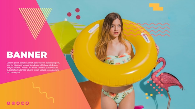 Modelo de banner da Web no estilo de memphis com conceito de verão