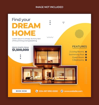 Modelo de banner da web ou banner de mídia social de propriedade de casa imobiliária no instagram