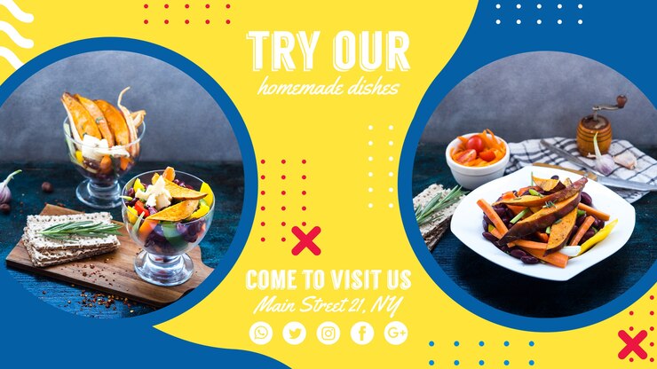 PSD grátis modelo de banner da web para restaurante em estilo memphis