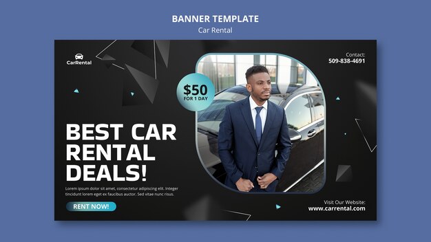 Modelo de banner de aluguer de automóveis de design plano