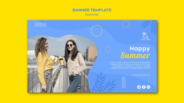 Modelo de banner de amigos bebendo café