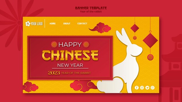 Modelo de banner de ano novo chinês desenhado à mão