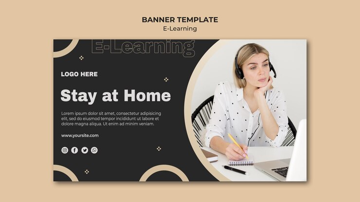 PSD grátis modelo de banner de aprendizagem online com foto