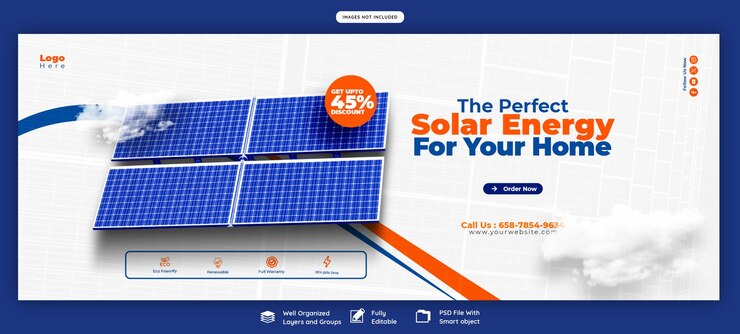 PSD grátis modelo de banner de capa do facebook de painel solar e economia de energia