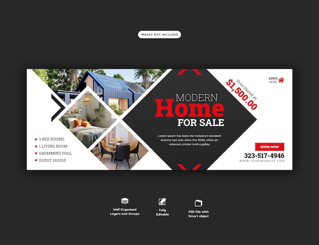 Modelo de banner de capa do Facebook de propriedade imobiliária