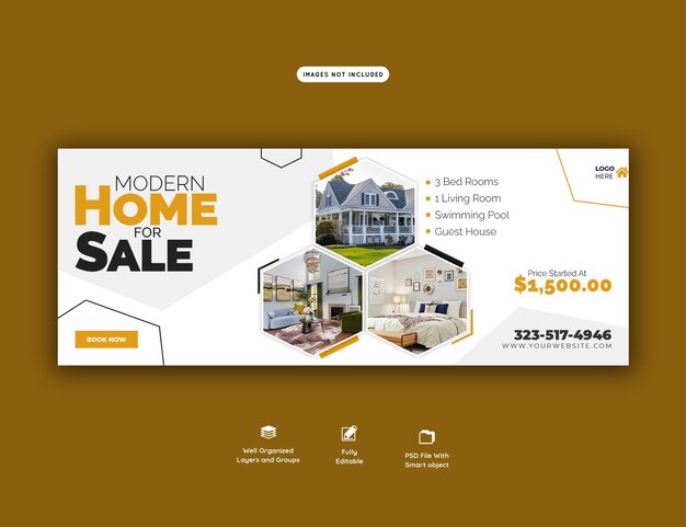 Modelo de banner de capa do Facebook de propriedade imobiliária