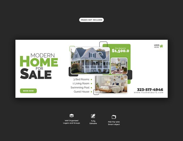 Modelo de banner de capa do facebook de propriedade imobiliária