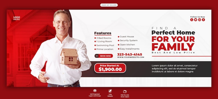 PSD grátis modelo de banner de capa do facebook de propriedade imobiliária