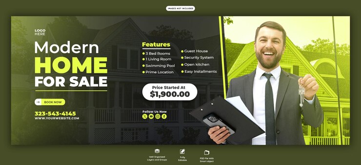 PSD grátis modelo de banner de capa do facebook de propriedade imobiliária