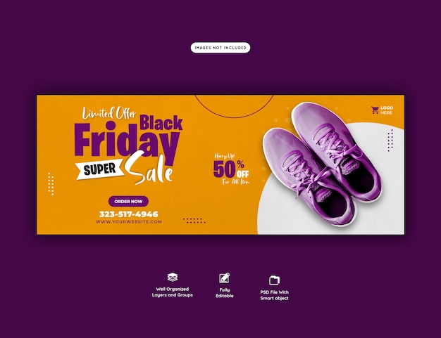 Modelo de banner de capa do facebook de super venda black friday