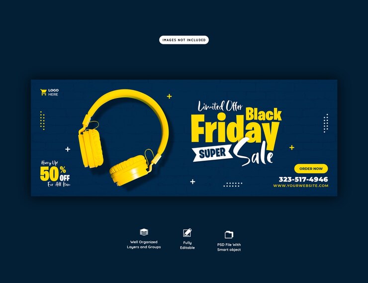 PSD grátis modelo de banner de capa do facebook de super venda black friday