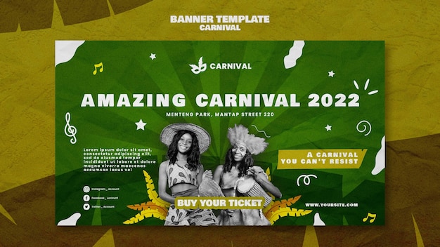 PSD grátis modelo de banner de carnaval de design plano