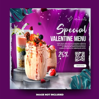 Modelo de banner de cartaz de menu de restaurante especial dos namorados