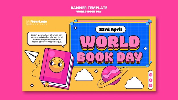 Modelo de banner de celebração do dia mundial do livro