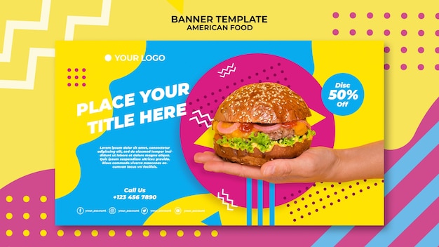 PSD grátis modelo de banner de comida americana com foto