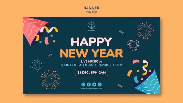 Modelo de banner de conceito de ano novo