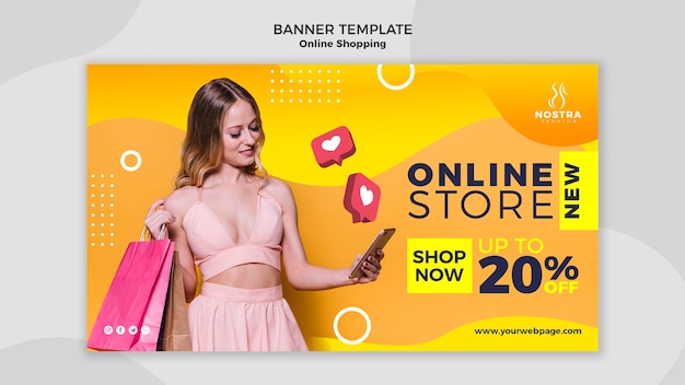 Modelo de banner de conceito de compras online