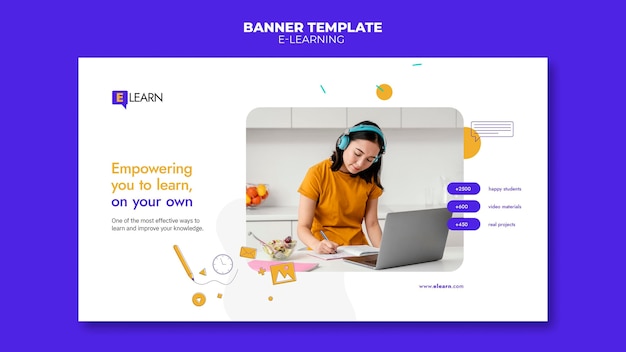 PSD grátis modelo de banner de conceito de e-learning
