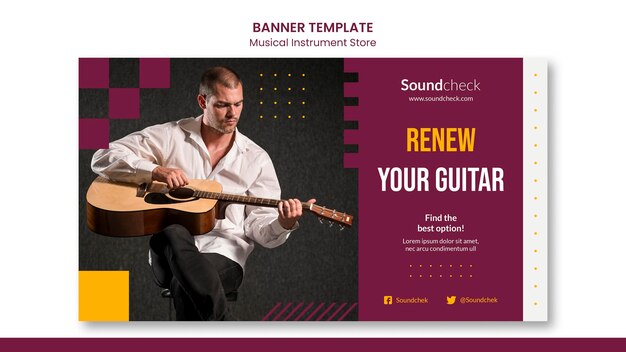 Modelo de banner de conceito de instrumento musical