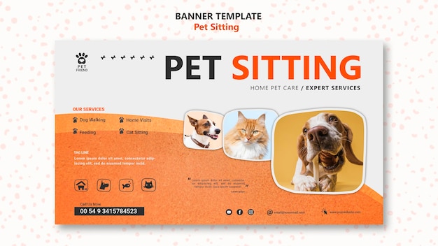 PSD grátis modelo de banner de conceito de pet sitting